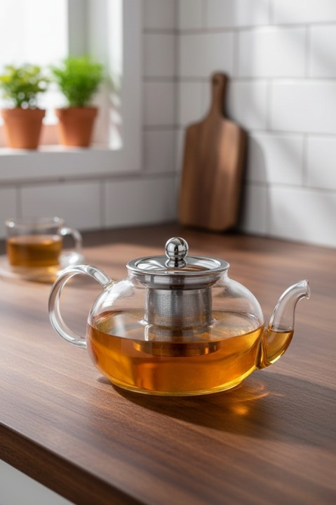 Cam Demlik Bitki Çayı Demliği 600ml