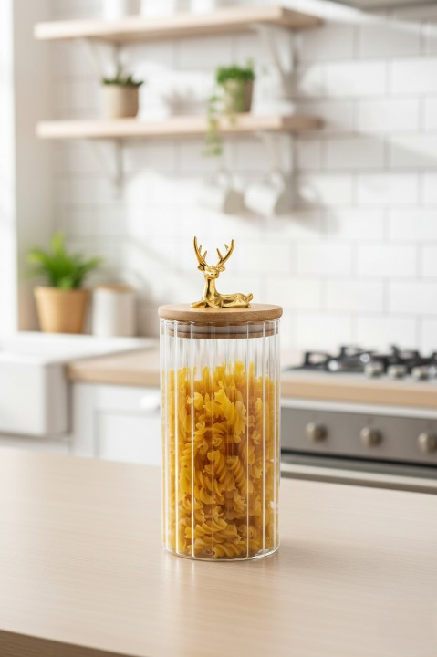 Cam Kavanoz Silikon Bambu Kapaklı Kavanoz L Boy