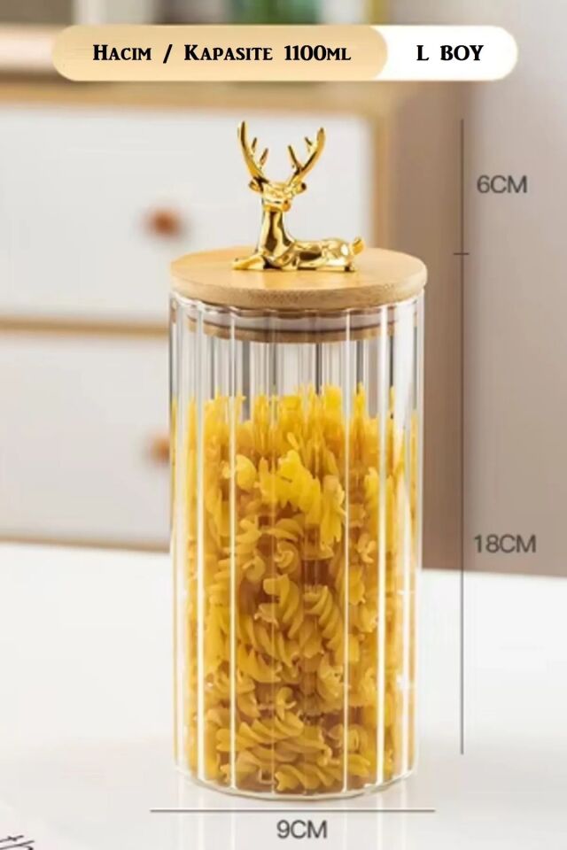 Cam Kavanoz Silikon Bambu Kapaklı Kavanoz L Boy