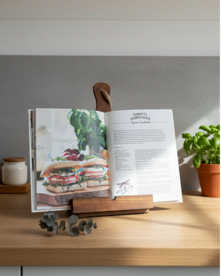 Masif Yemek Kitabı Standı - Ahşap Kitap Tutacağı