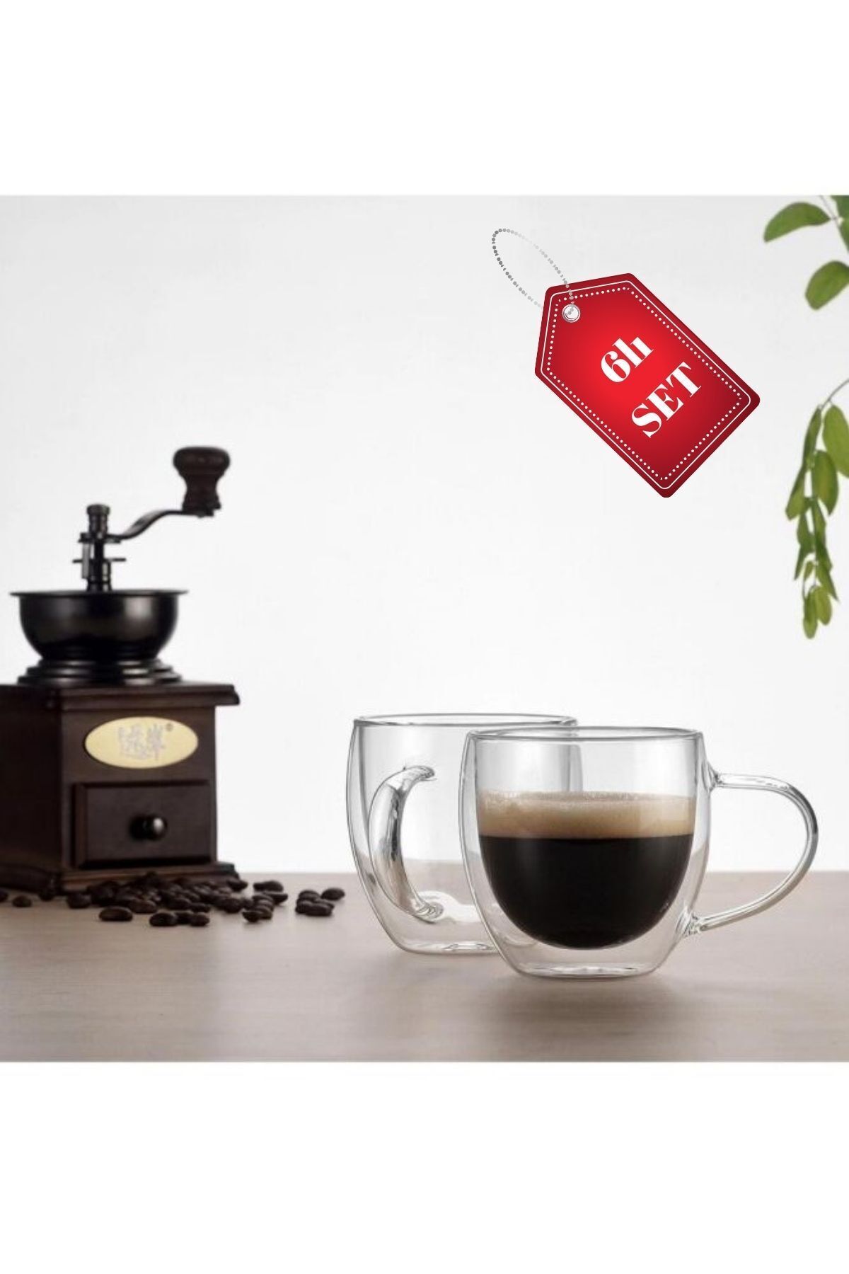 Çift Cidarlı Kulplu Bardak Espresso Bardağı 6 Adet 80ml