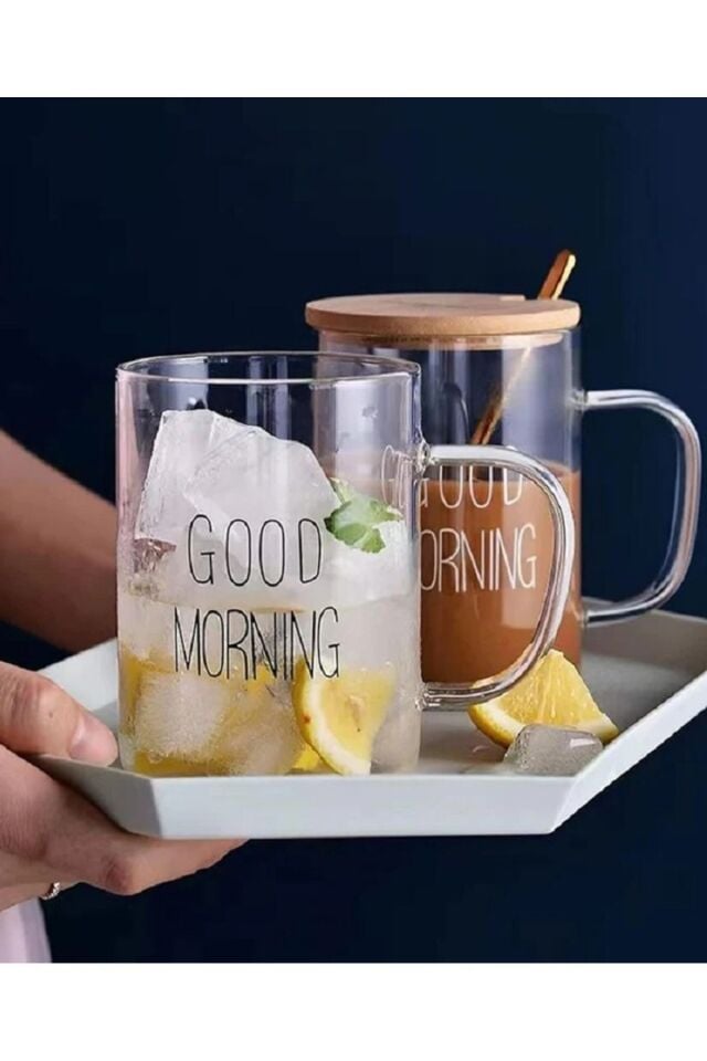 Bambu Kapaklı Kulplu Çay Kahve Bardağı 460ml 2li Set