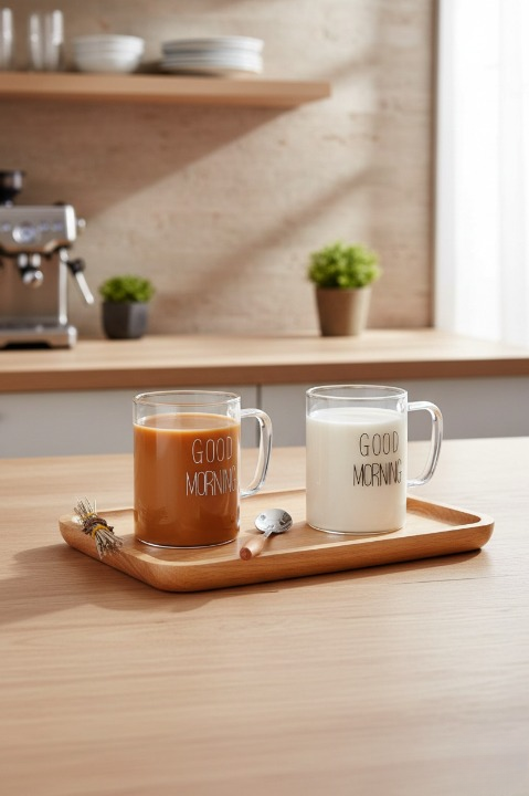 Bambu Kapaklı Kulplu Çay Kahve Bardağı 460ml 2li Set