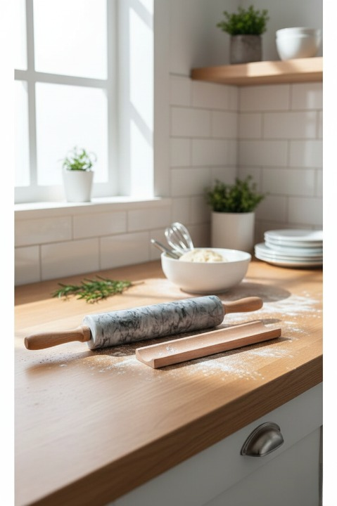 Mermer Hamur Açma Oklavası Merdanesi Rulosu Hamur Şekillendirici