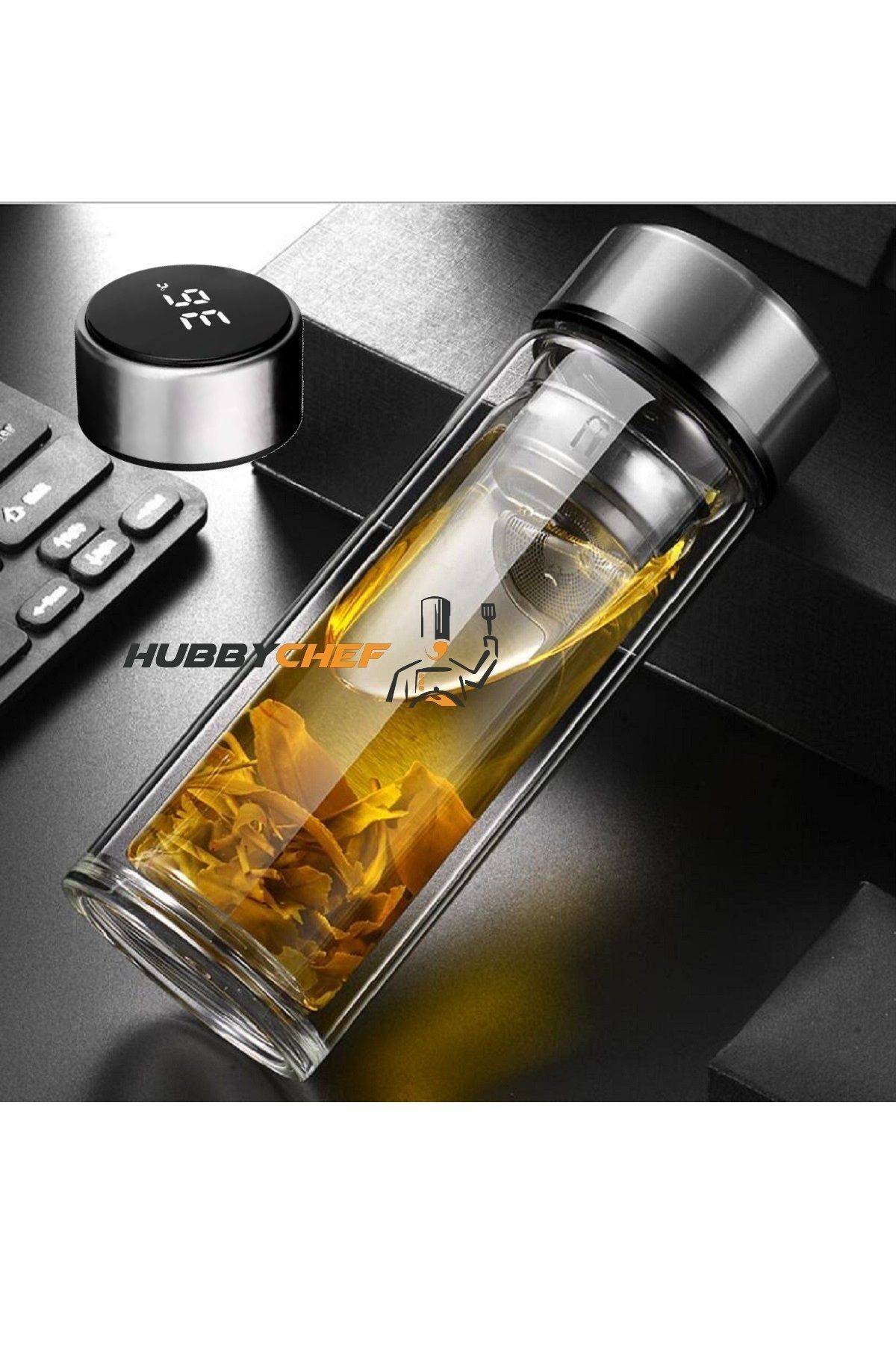 Çay Kahve Termosu Dijital Sıcaklık Göstergeli Cam Termos Mug