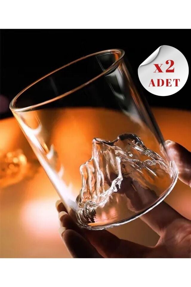 Viski Kokteyl Meşrubat Bardağı Kadehi Japon Style 3 Boyutlu Borosilikat Bardak 2li Set 320 ml
