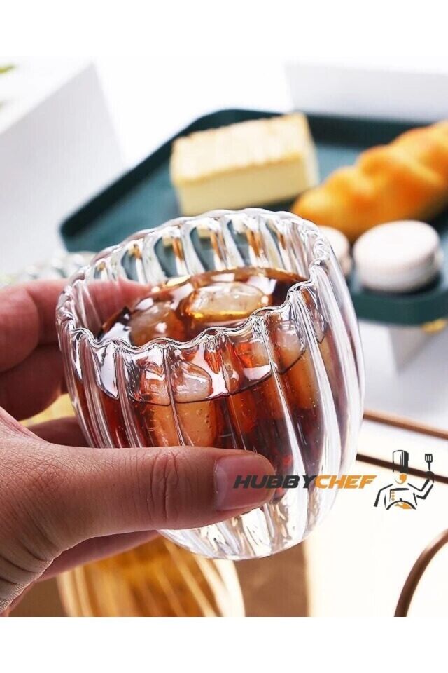 Çift Camlı Oluklu Çift Cidarlı Bardak 250 ml Ev Ofis Çift Katlı Isı Yalıtımlı Bardak 2 Li