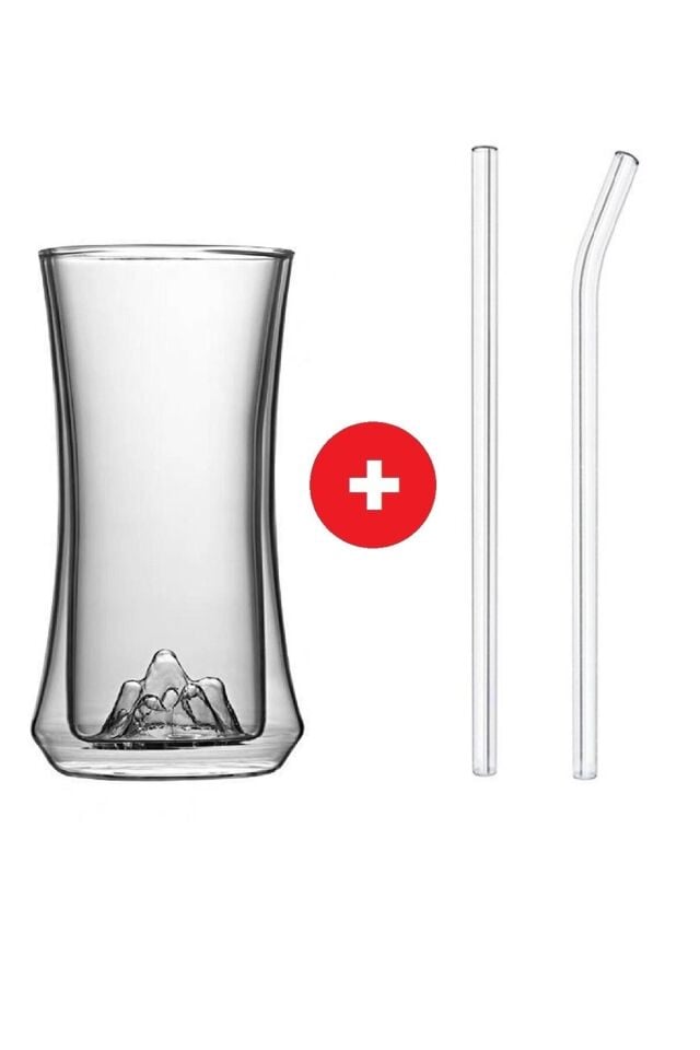 Çift Camlı Kokteyl Meşrubat Bardağı 300ml 2li Set 2li Cam Pipet