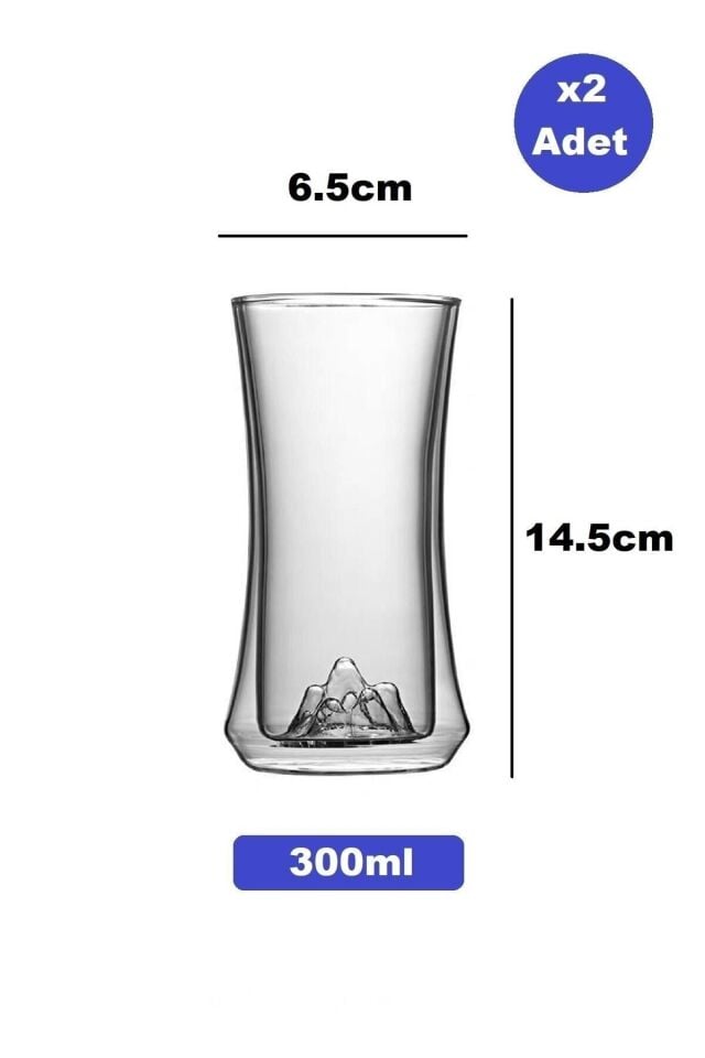 Çift Camlı Kokteyl Meşrubat Bardağı 300ml 2li Set 2li Cam Pipet