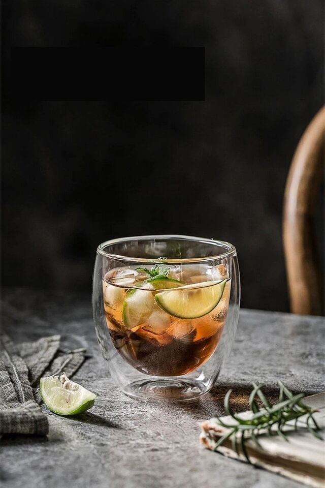 Çift Camlı Çift Cidarlı Cam Bardak 250 Ml 2li Set Ev Ofis Bardağı Çift Katlı Isı Yalıtımlı Bardak