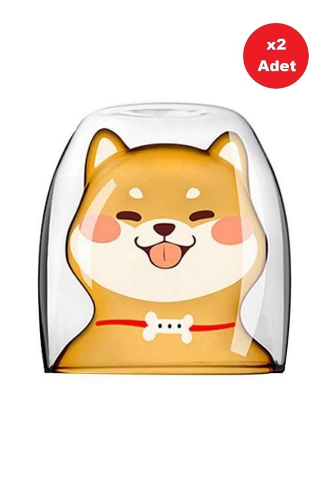 Çift Camlı Cidarlı Köpek Karakterli Eğlenceli Tasarım Borosilikat Cam Bardak 2li Set 250 Ml