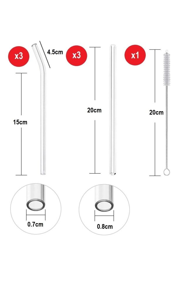 Şeffaf Cam Pipet 6lı Temizleme Fırçası Set