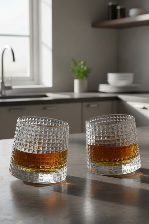 360 Dönen Viski & Kokteyl Bardağı - 2’li Set 160ml Cam Kadeh