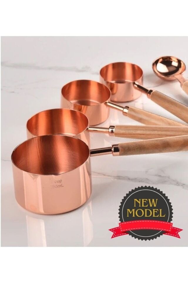 Roza-gold Ölçü Kaşığı Seti 4lü Ahşap Saplı Ölçü Kabı