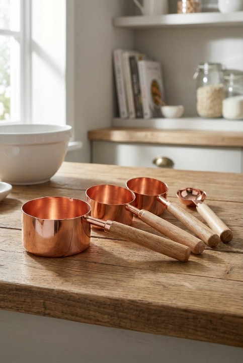 Roza-gold Ölçü Kaşığı Seti 4lü Ahşap Saplı Ölçü Kabı