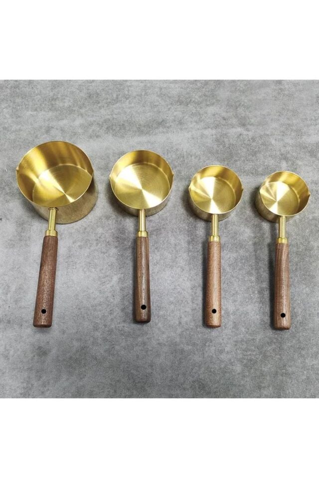 Gold Ölçü Kaşığı Seti 4lü Ahşap Saplı Ölçü Kabı