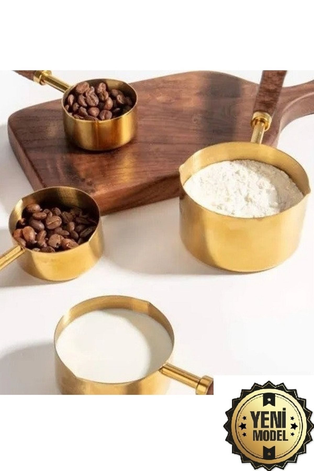 Gold Ölçü Kaşığı Seti 4lü Ahşap Saplı Ölçü Kabı