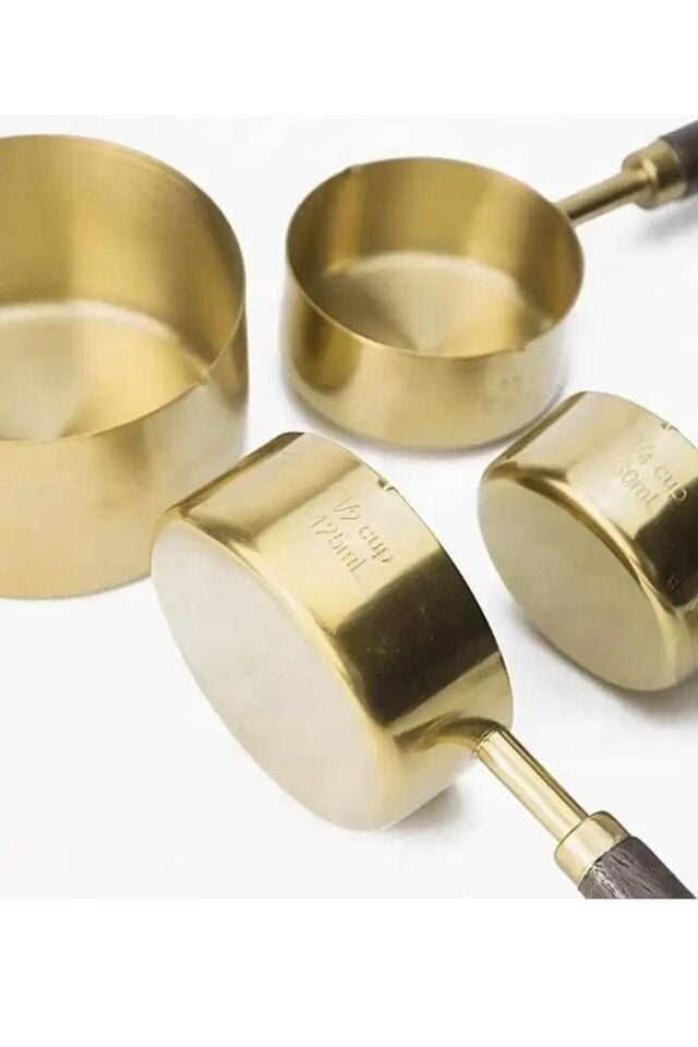 Gold Ölçü Kaşığı Seti 4lü Ahşap Saplı Ölçü Kabı