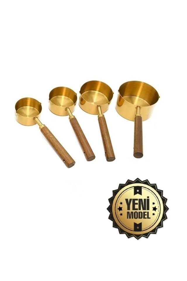 Gold Ölçü Kaşığı Seti 4lü Ahşap Saplı Ölçü Kabı