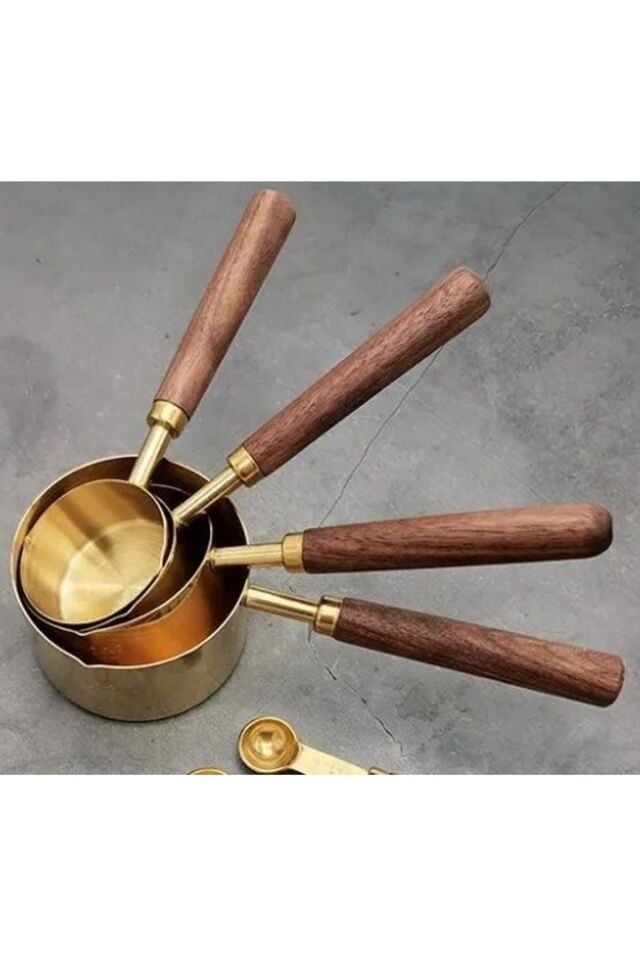 Gold Ölçü Kaşığı Seti 4lü Ahşap Saplı Ölçü Kabı