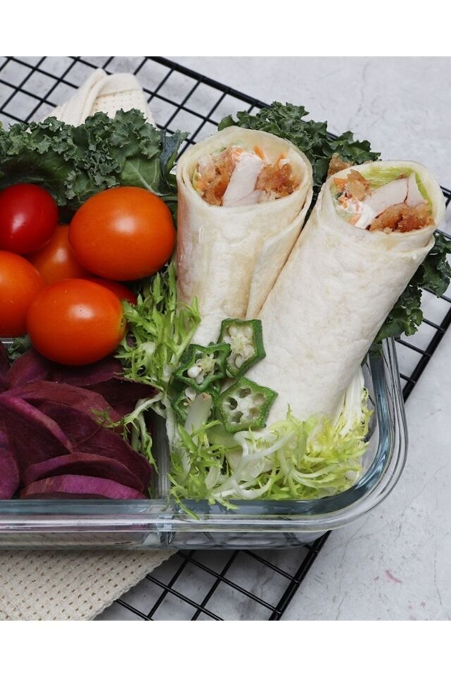 Cam Saklama Kabı Erzak Kabı 3 Bölmeli 1000ml