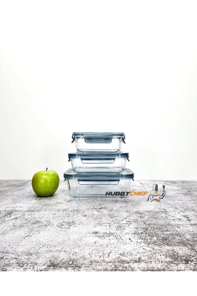 Cam Saklama Kabı Erzak Kabı Seti Dikdörtgen Set 400+630+1000ml