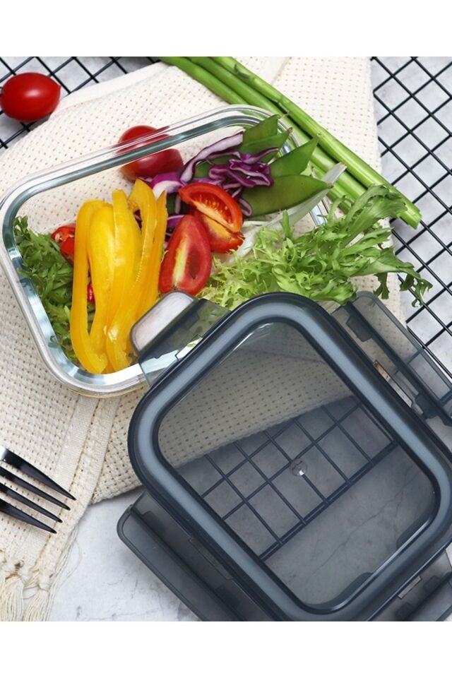 Cam Saklama Kabı Erzak Kabı Seti Dikdörtgen Set 400+630+1000ml