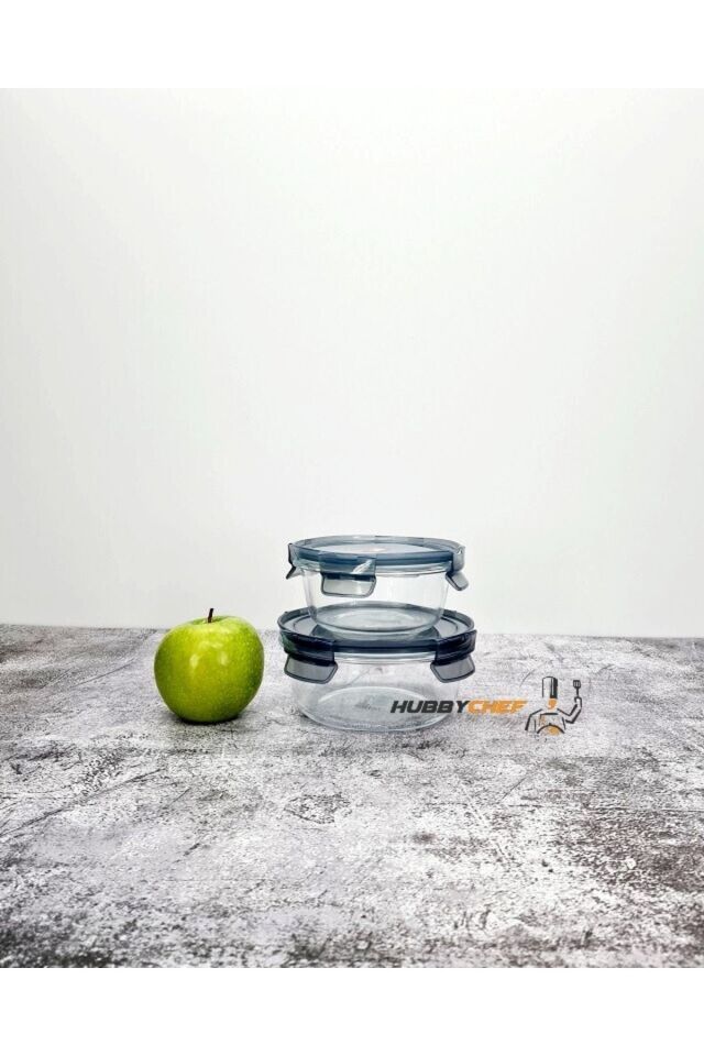 Cam Saklama Kabı Erzak Kabı Yuvarlak Set 370+635ml