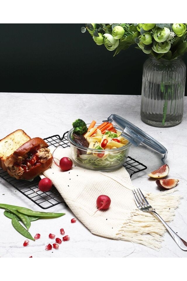 Cam Saklama Kabı Erzak Kabı Yuvarlak 2 Adet X 635ml