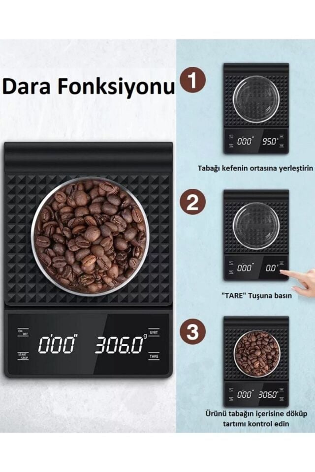 Kahve Terazisi Hassas Zaman Ayarlı Mutfak Tartısı 3kg