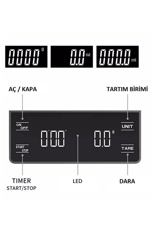 Kahve Terazisi Hassas Zaman Ayarlı Mutfak Tartısı 3kg