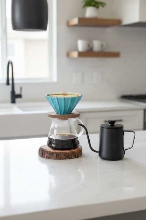 V60 Kahve Demleme Seti - 600ml Cam Servis & Dripper