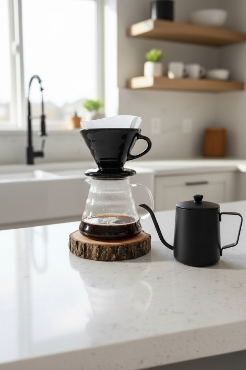 V60 Kahve Demleme Seti - 600ml Cam Servis & Seramik Fincan