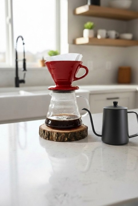 V60 Kahve Demleme Seti - 600ml Cam Servis & Seramik Fincan
