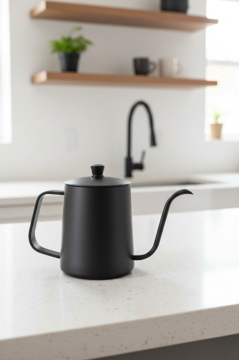 Filtre Kahve Demleme İbriği Kapaklı Kettle 600ml - Paslanmaz