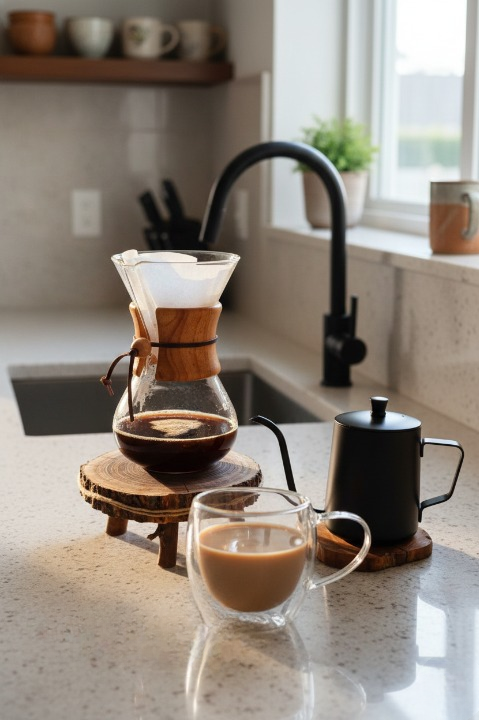 Filtre Kahve Demliği Chemex Seti 600ml - Borosilikat Cam