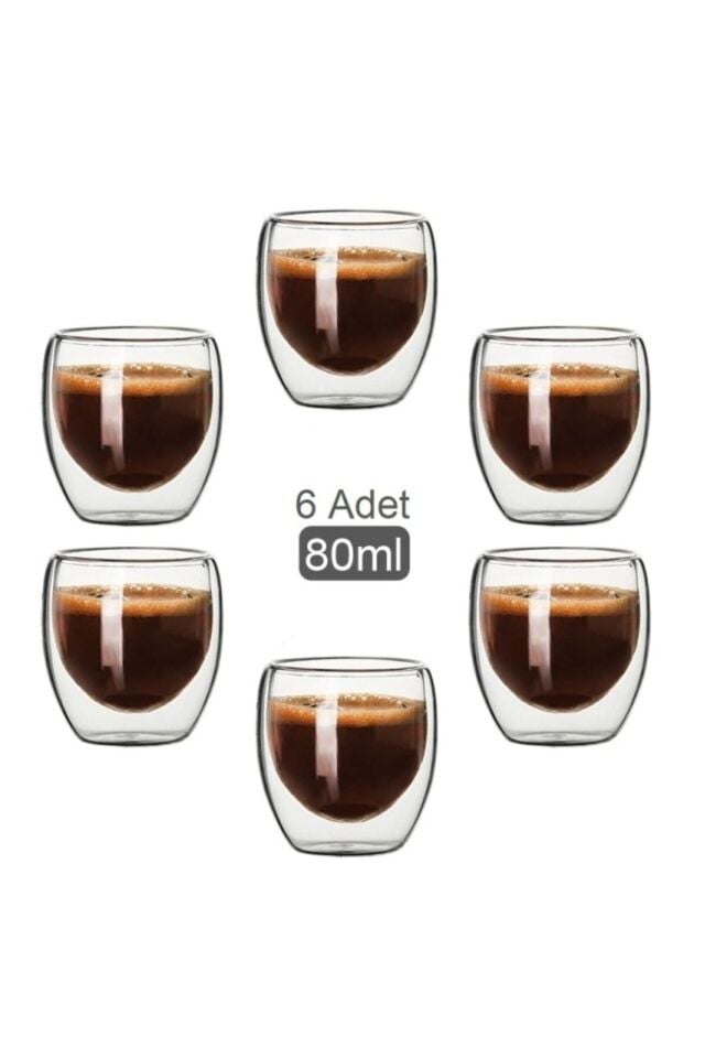 Çift Cidarlı Bardak Espresso Bardağı 6 Adet 80ml