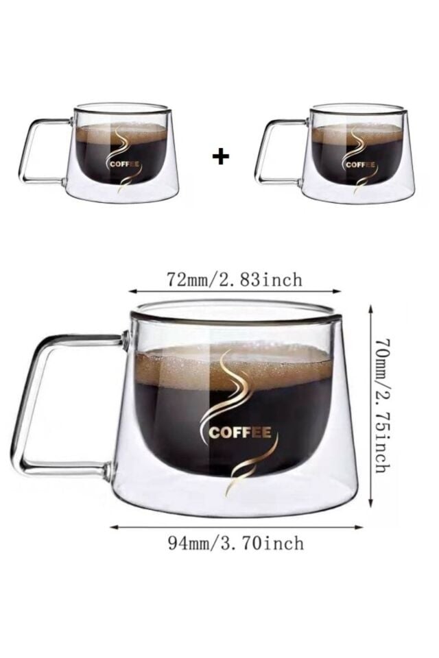 Çift Cidarlı Bardak 2li Set Kahve Bardağı 200ml