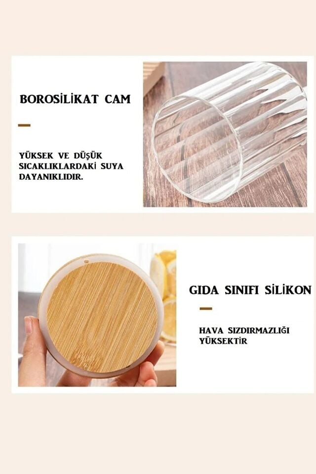 Cam Kavanoz Silikon Bambu Kapaklı Kavanoz Tek Boy (SARI CAMLI)