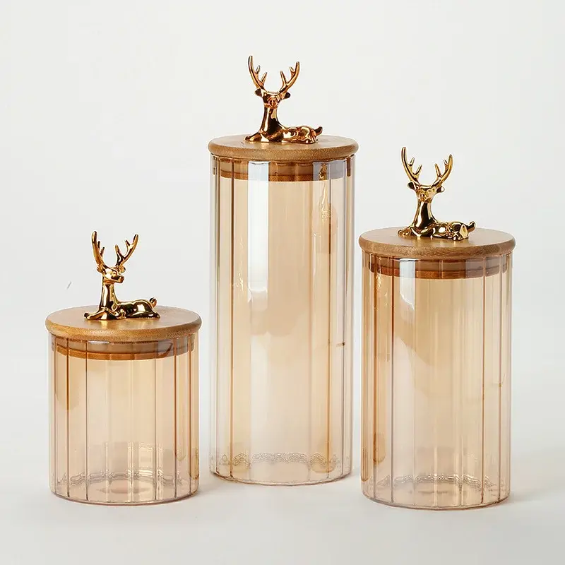 Cam Kavanoz Silikon Bambu Kapaklı Kavanoz Tek Boy (SARI CAMLI)