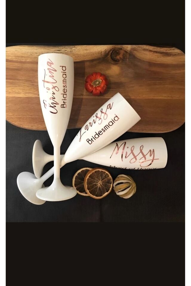 Kişiye Özel Düğün&Kına&Nikah için Gelin, Damat, Nedime isim yazılı Kadeh