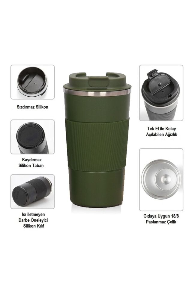 Termos Bardak Kahve Çay Mug Araç Termosu Kapaklı Termos Mug 500ml Paslanmaz Çelik