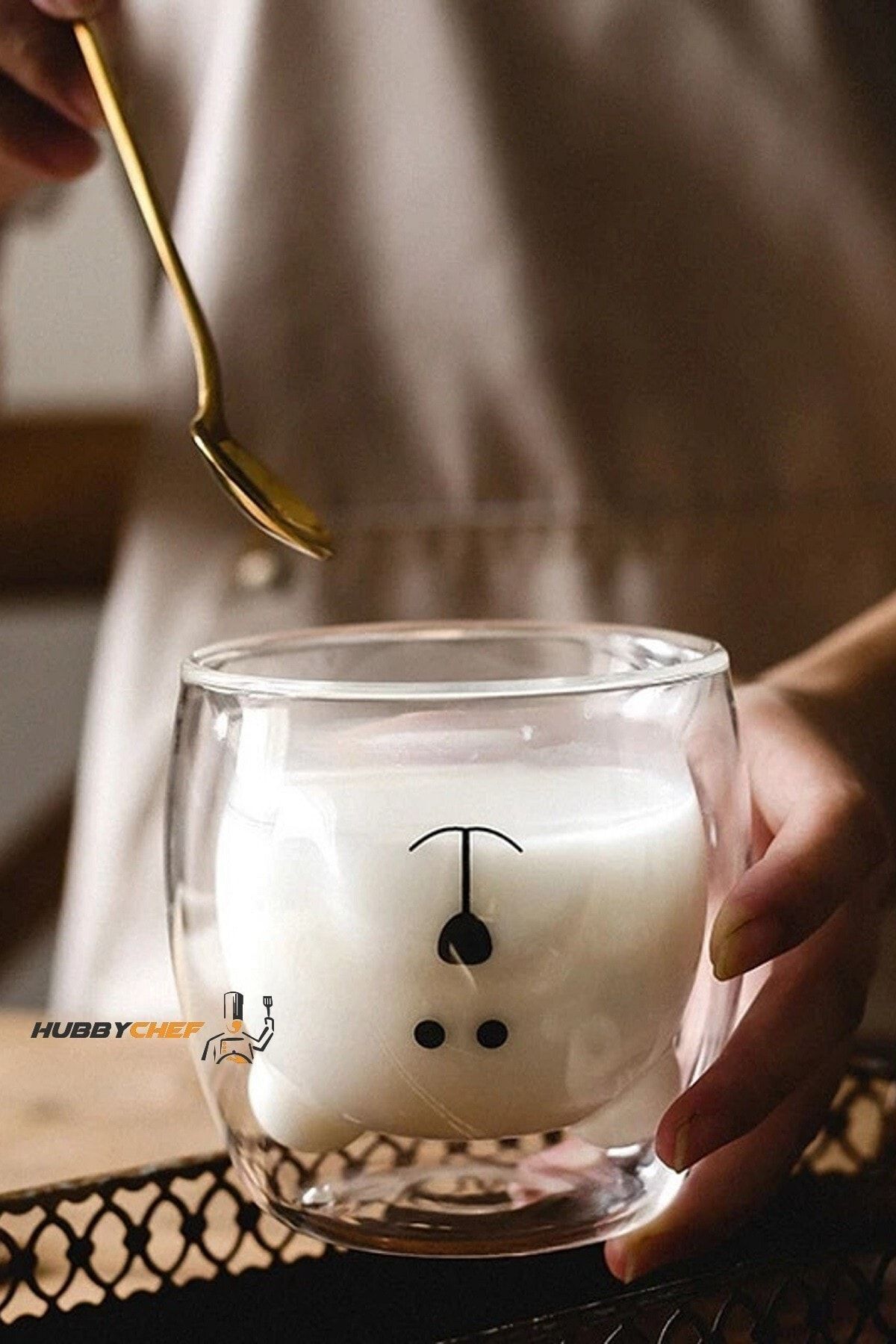 Çift Camlı Cidarlı Ayıcık Karakterli Eğlenceli Tasarım Borosilikat Cam Kupa Bardak 2li Set 250 Ml
