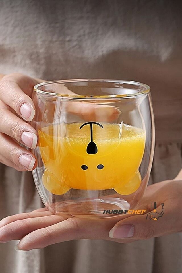 Çift Camlı Cidarlı Ayıcık Karakterli Eğlenceli Tasarım Borosilikat Cam Kupa Bardak 2li Set 250 Ml