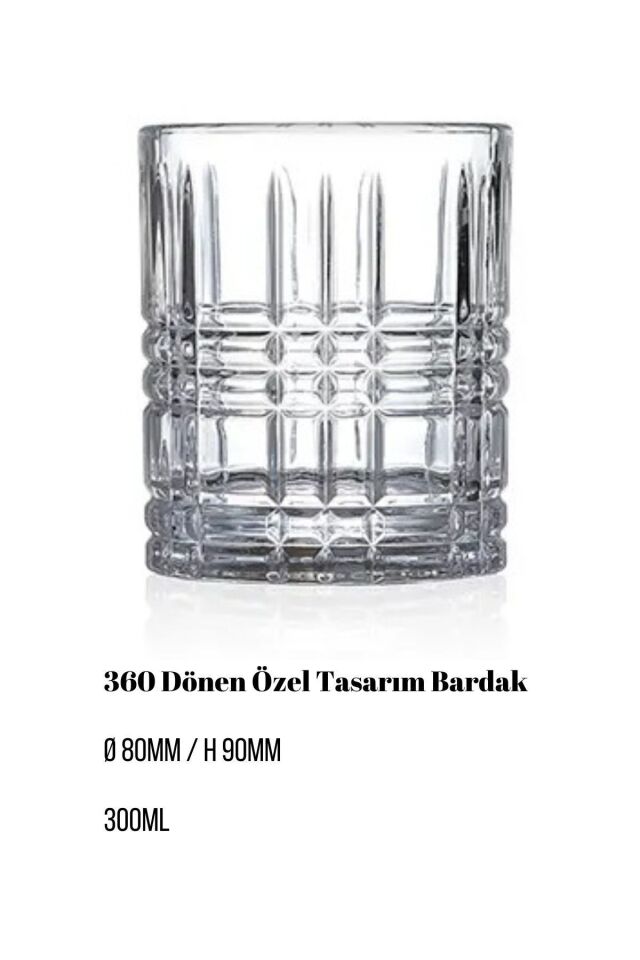 Kokteyl Bardağı Kadehi 360 Dönen Cam Bardağı 2li Set 300ml ÇİZGİLİ DESEN