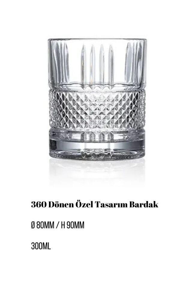 Kokteyl Bardağı Kadehi 360 Dönen Cam Bardağı 2li Set 300ml BAKLAVA DESEN