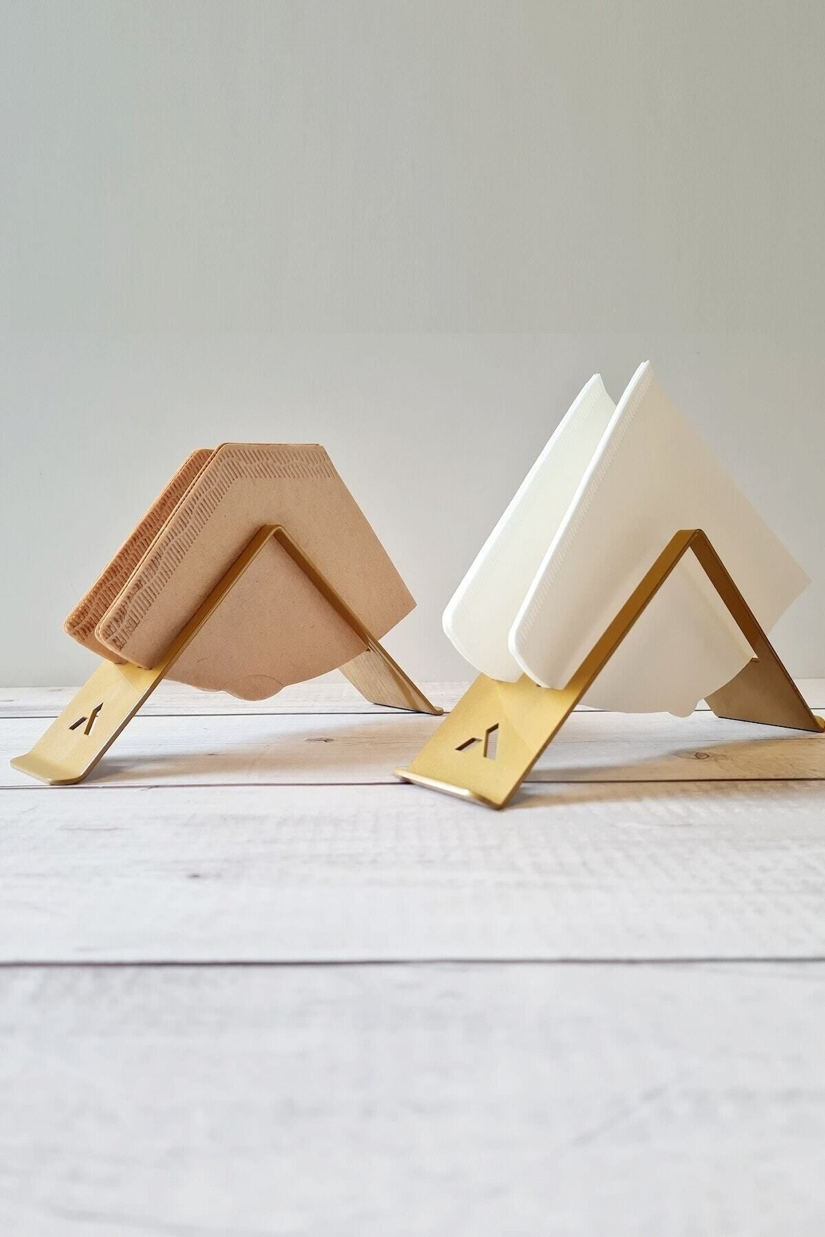 Filtre Kahve Kağıdı Tutucu Stand Aparatı Dekoratif Metal Peçetelik GOLD